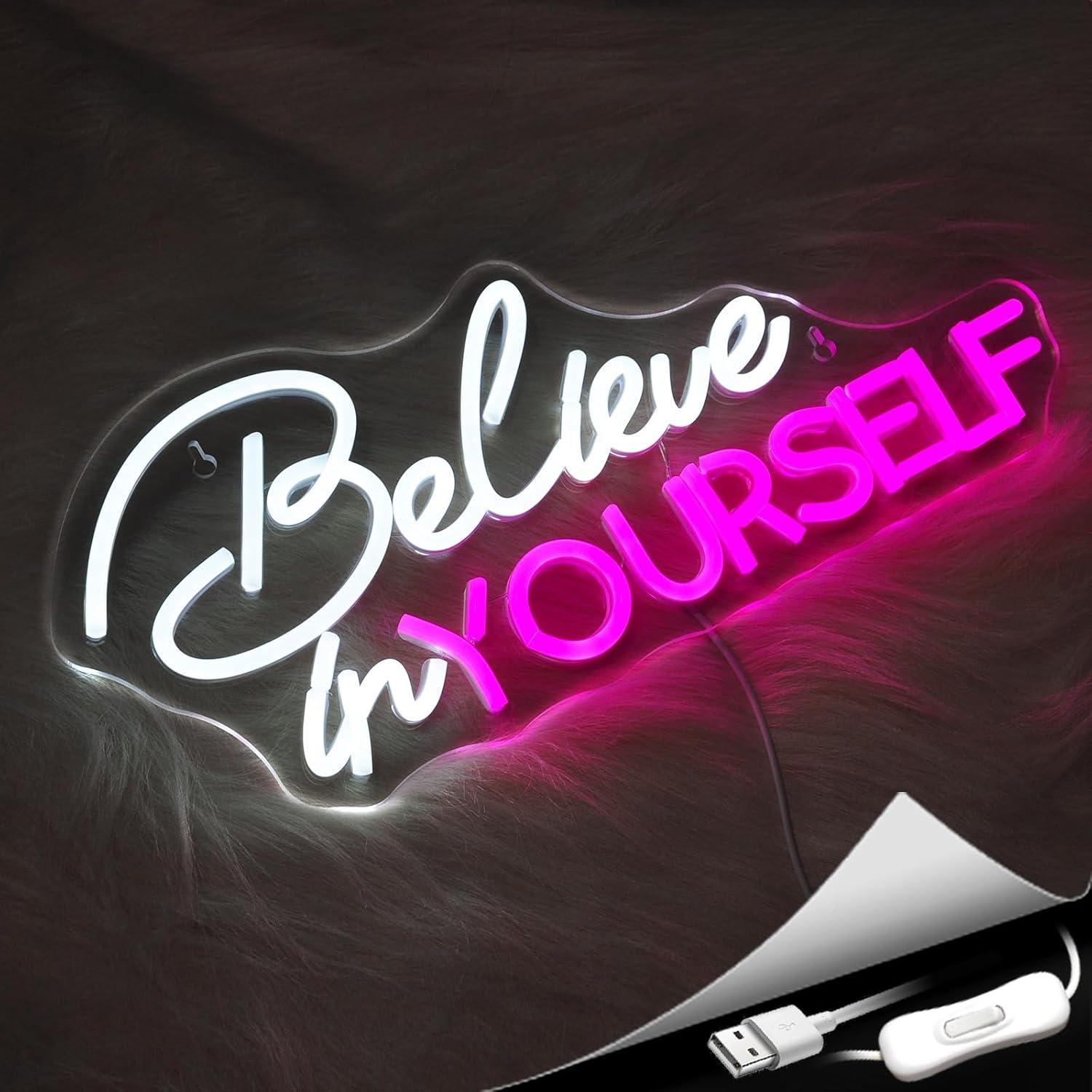Letrero Neón LED Cree en Ti Mismo 18x42 cm USB Decoración