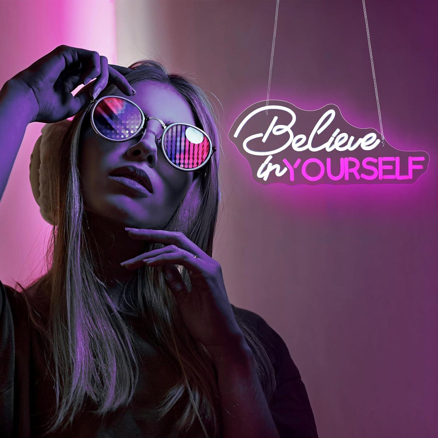 Letrero Neón LED Cree en Ti Mismo 18x42 cm USB Decoración