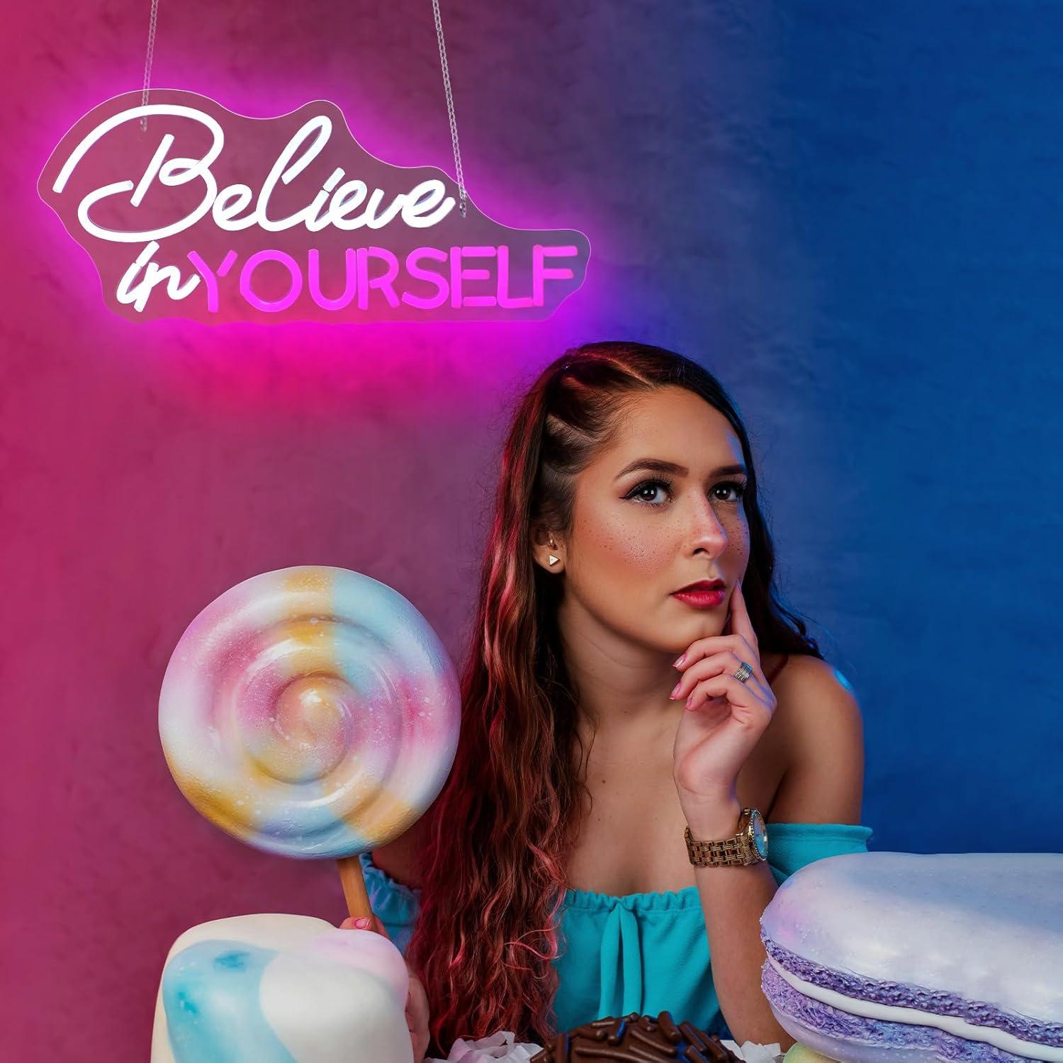 Letrero Neón LED Cree en Ti Mismo 18x42 cm USB Decoración