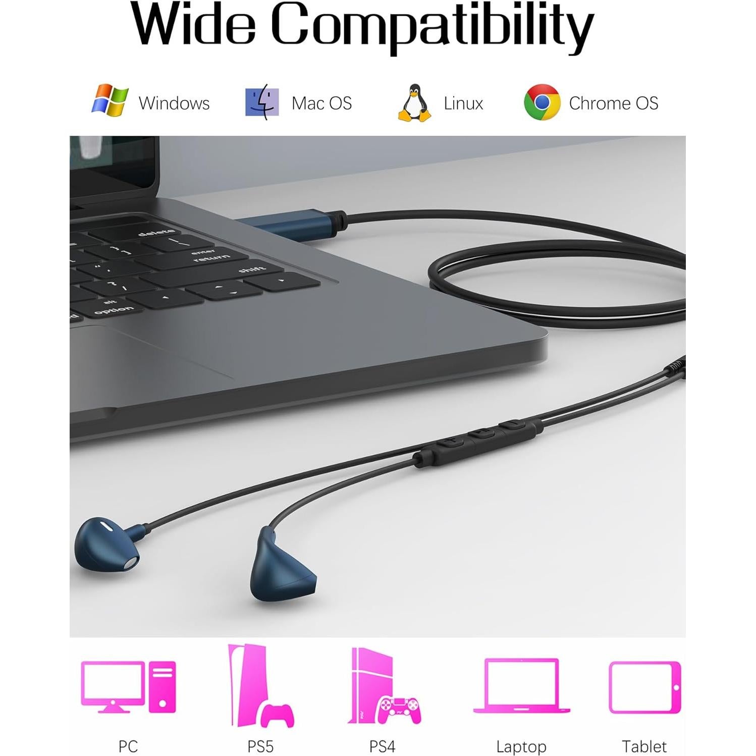 Auriculares USB con micrófono SOLMIMI 2m para PC y PS4/PS5