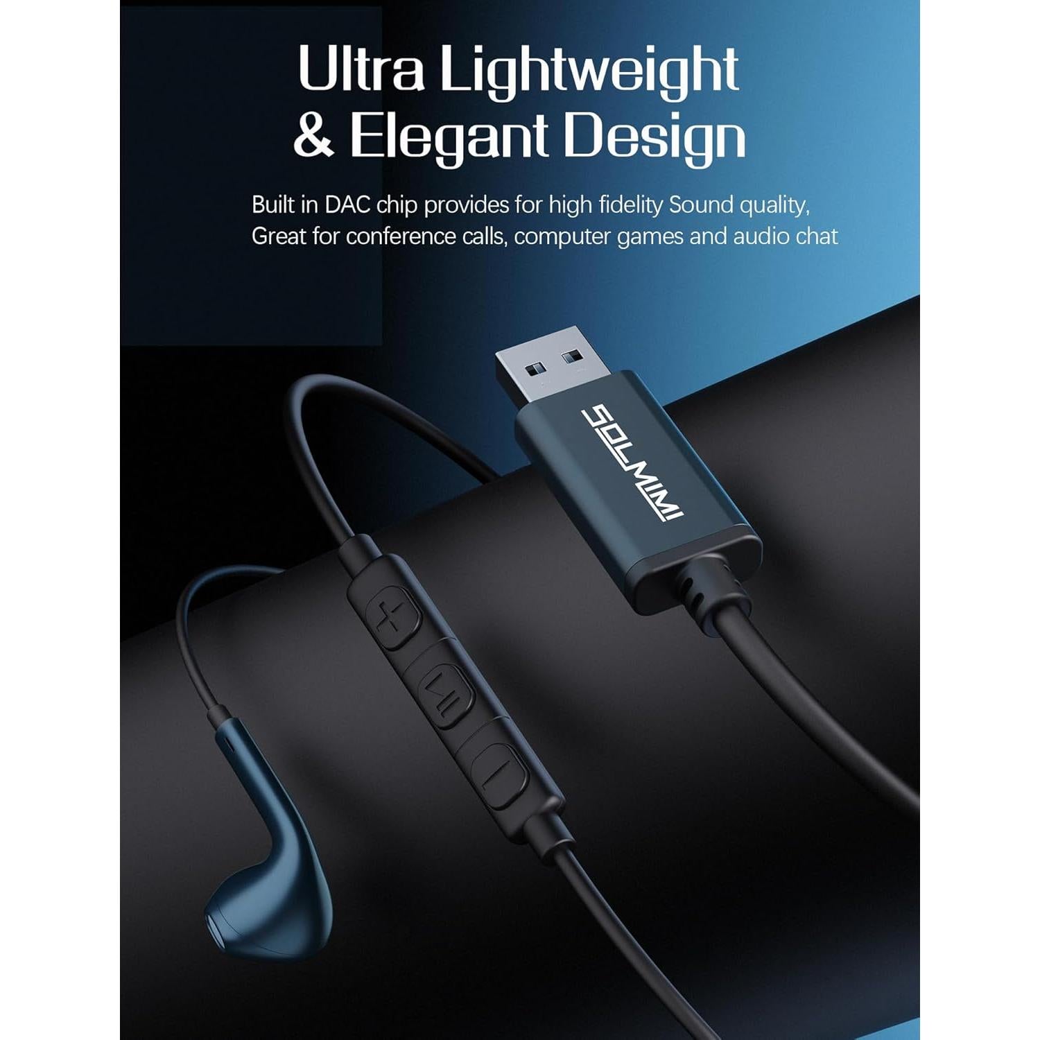 Auriculares USB con micrófono SOLMIMI 2m para PC y PS4/PS5