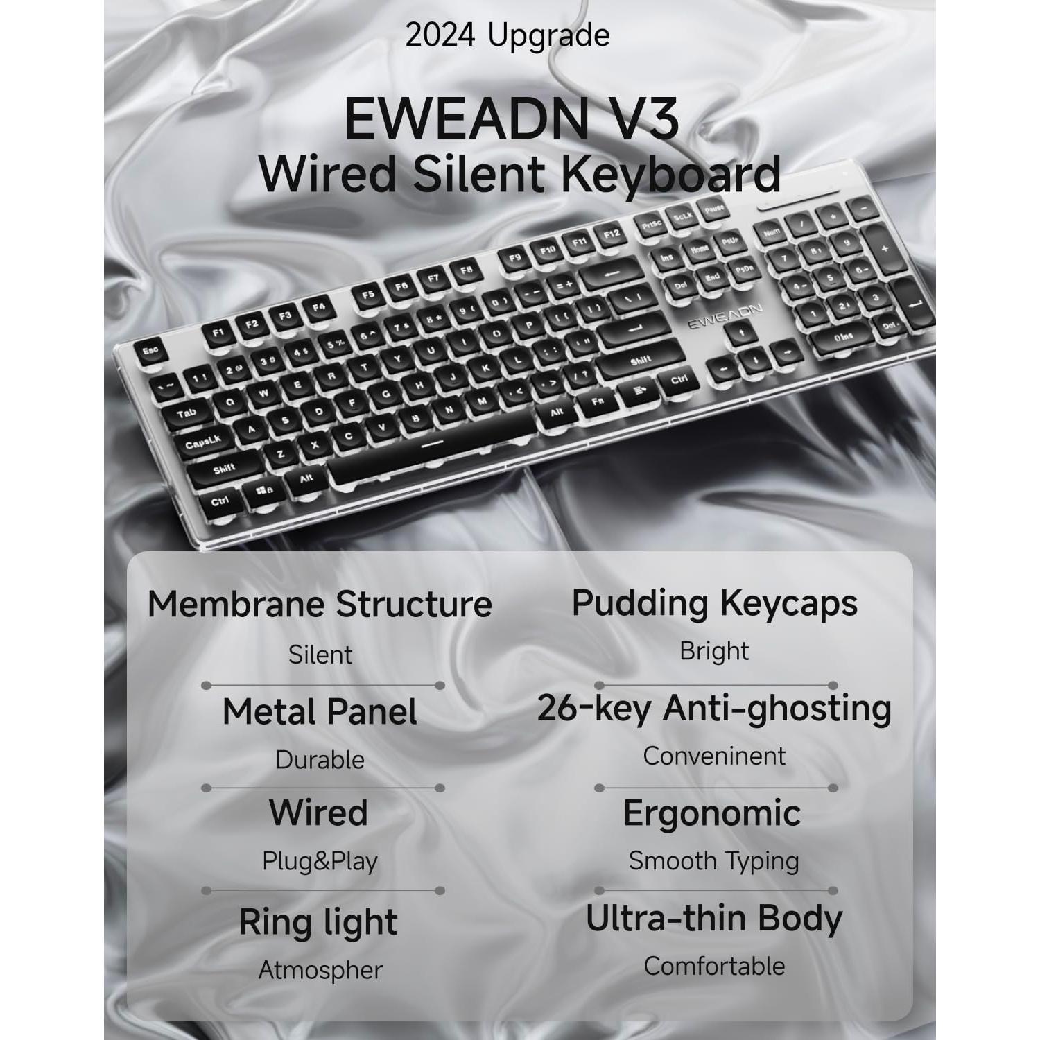 Teclado USB Retroiluminado EWEADN GX710S Negro, Silencioso