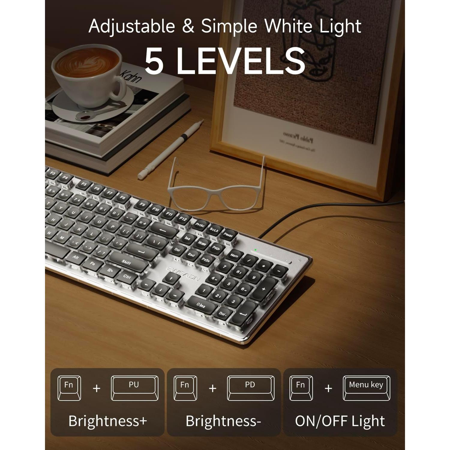 Teclado USB Retroiluminado EWEADN GX710S Negro, Silencioso