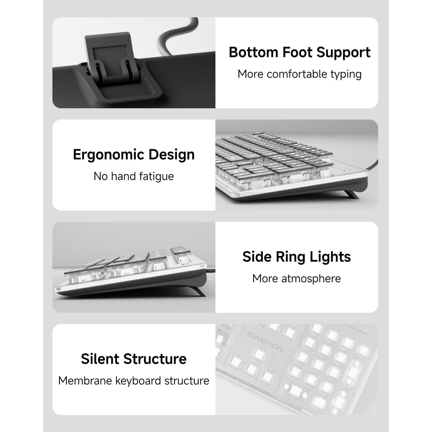 Teclado USB Retroiluminado EWEADN GX710S Negro, Silencioso