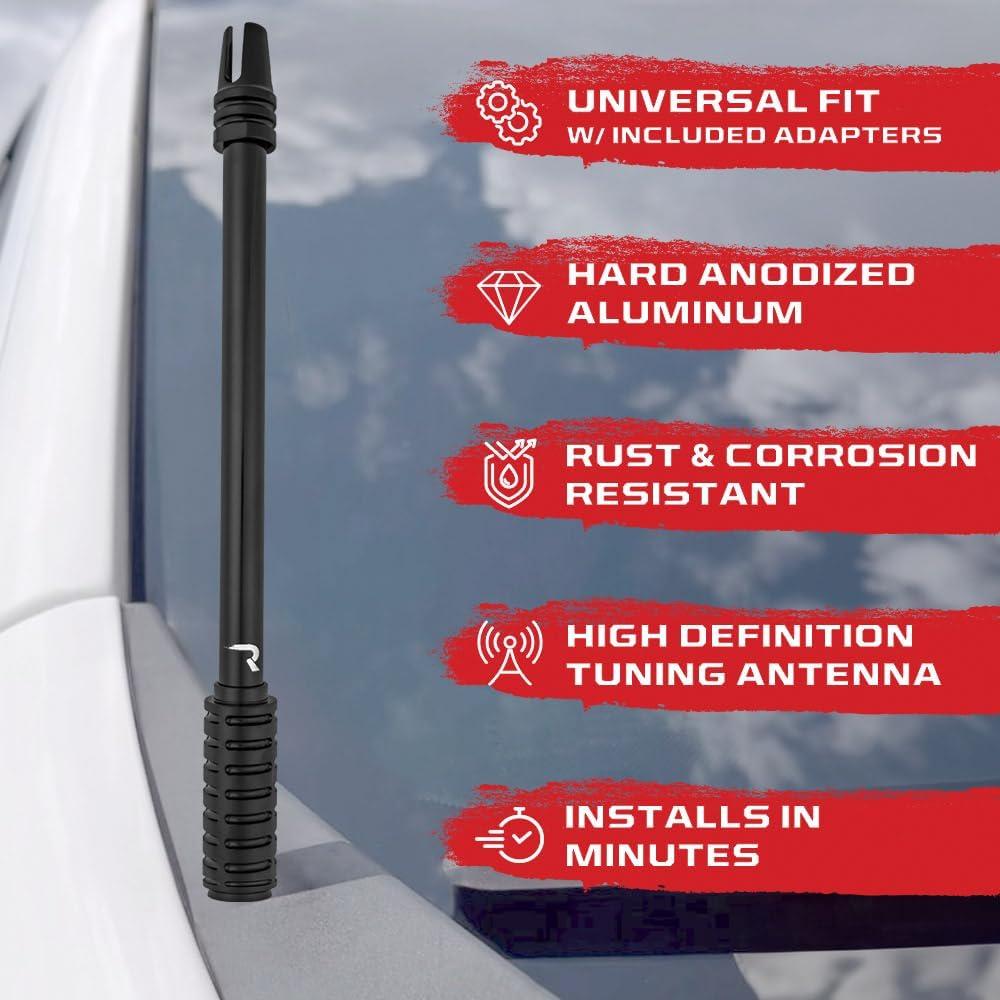 Antena de Camión RECON 10" Negra de Aluminio con Adaptadores