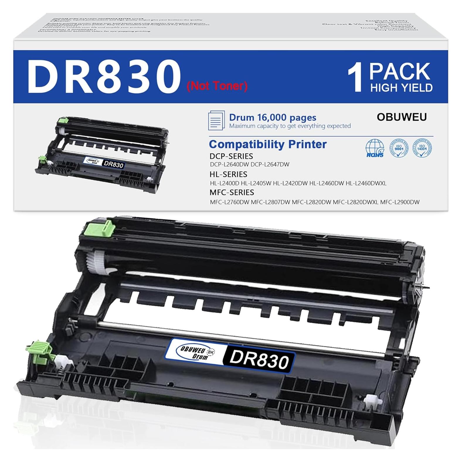 Unidad de Tambor DR830 Negro OBUWEU Alto Rendimiento 16000 Páginas