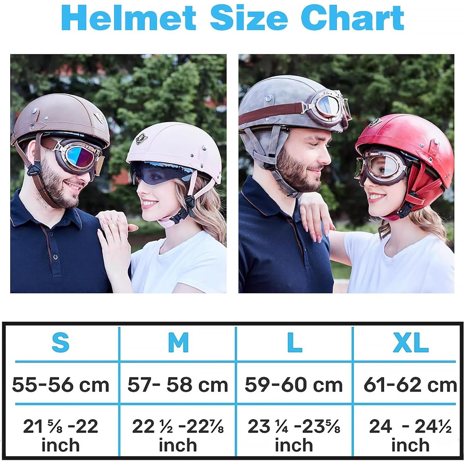 Casco de motocicleta ZGMZLBBD Retro Negro S 55-56cm con gafas