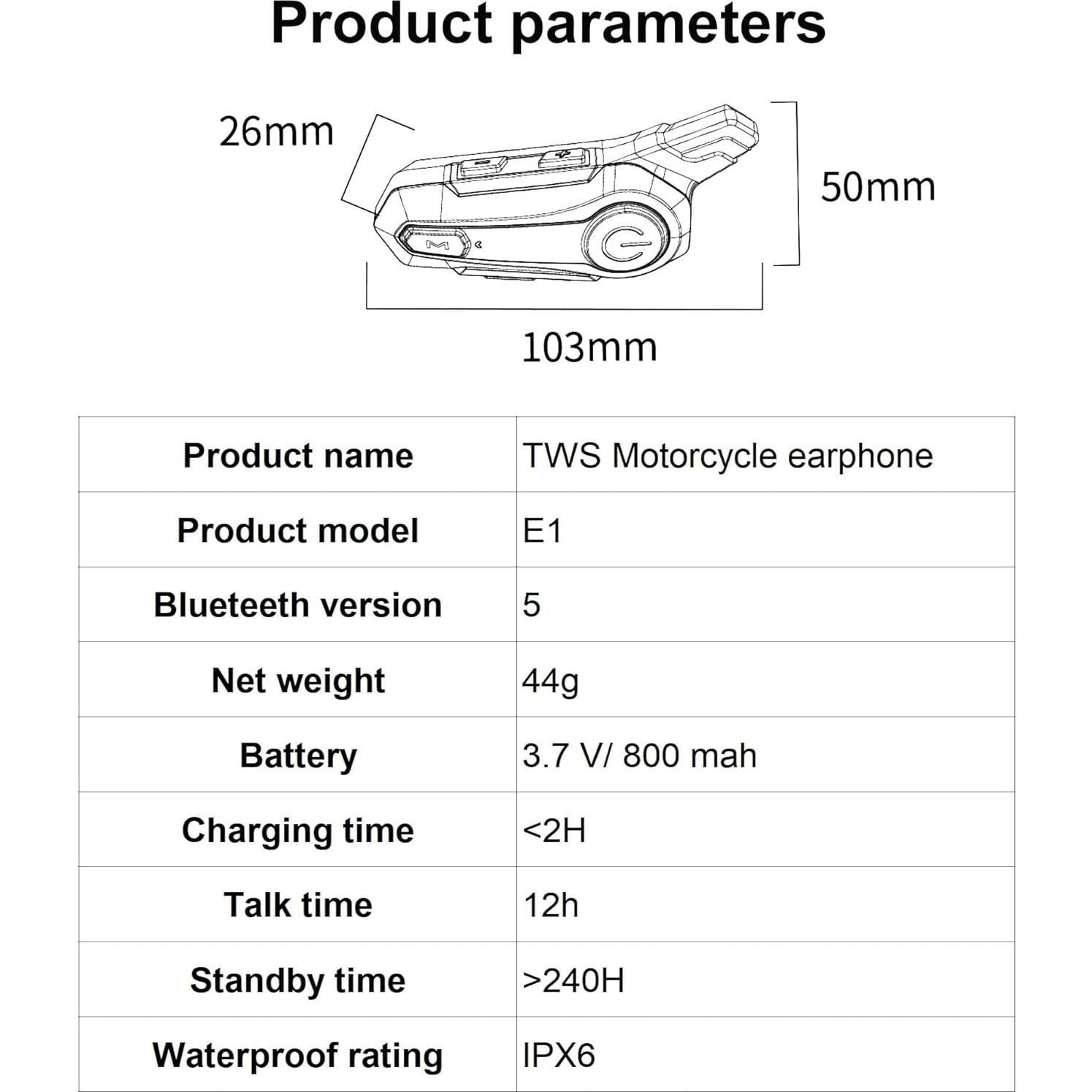 Auricular Bluetooth SOFFRIA E1 Intercomunicador 400M IPX6