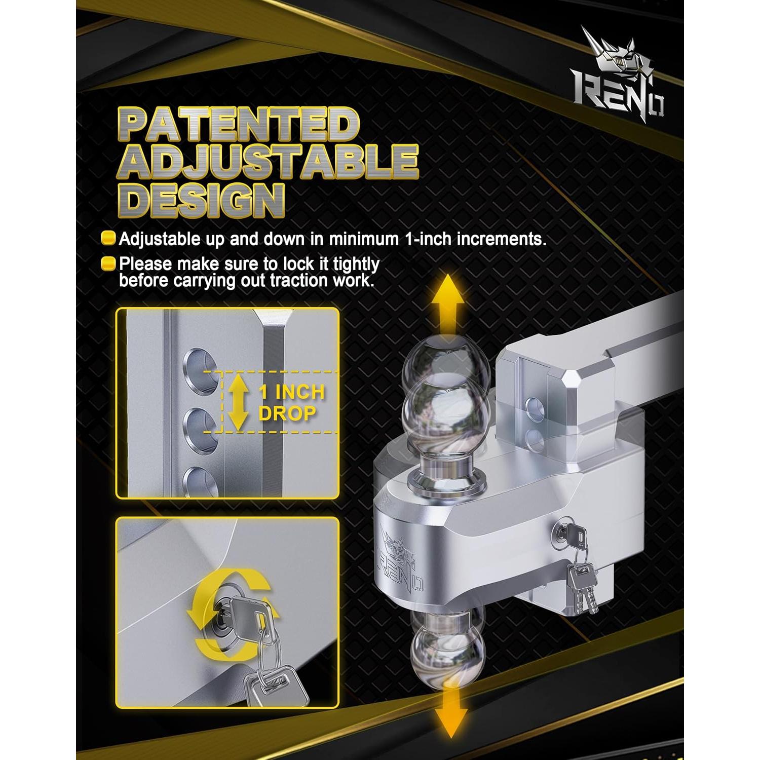 Enganche de Remolque Ajustable Reno 4" Elevación 12500 LBS