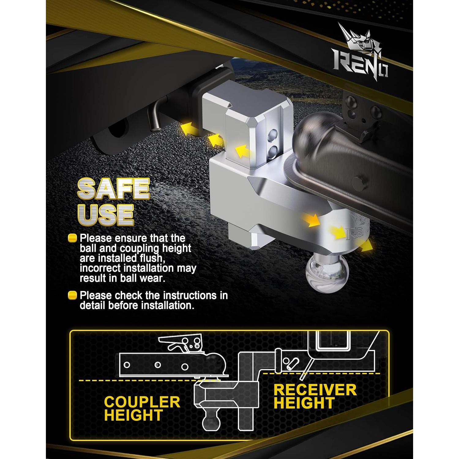 Enganche de Remolque Ajustable Reno 4" Elevación 12500 LBS