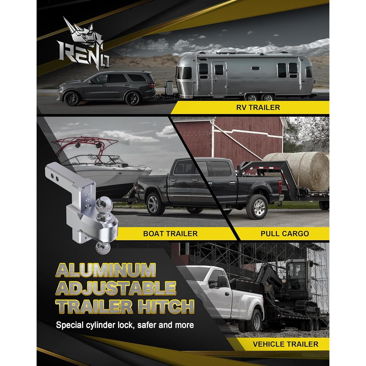Enganche de Remolque Ajustable Reno 4" Elevación 12500 LBS