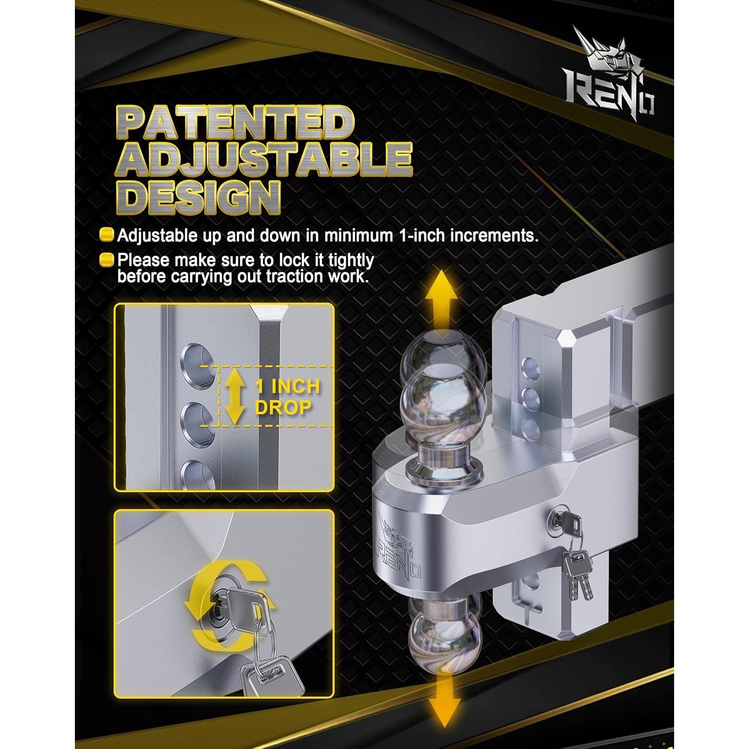 Enganche de Remolque Ajustable Reno 21000 lbs Aluminio 3"