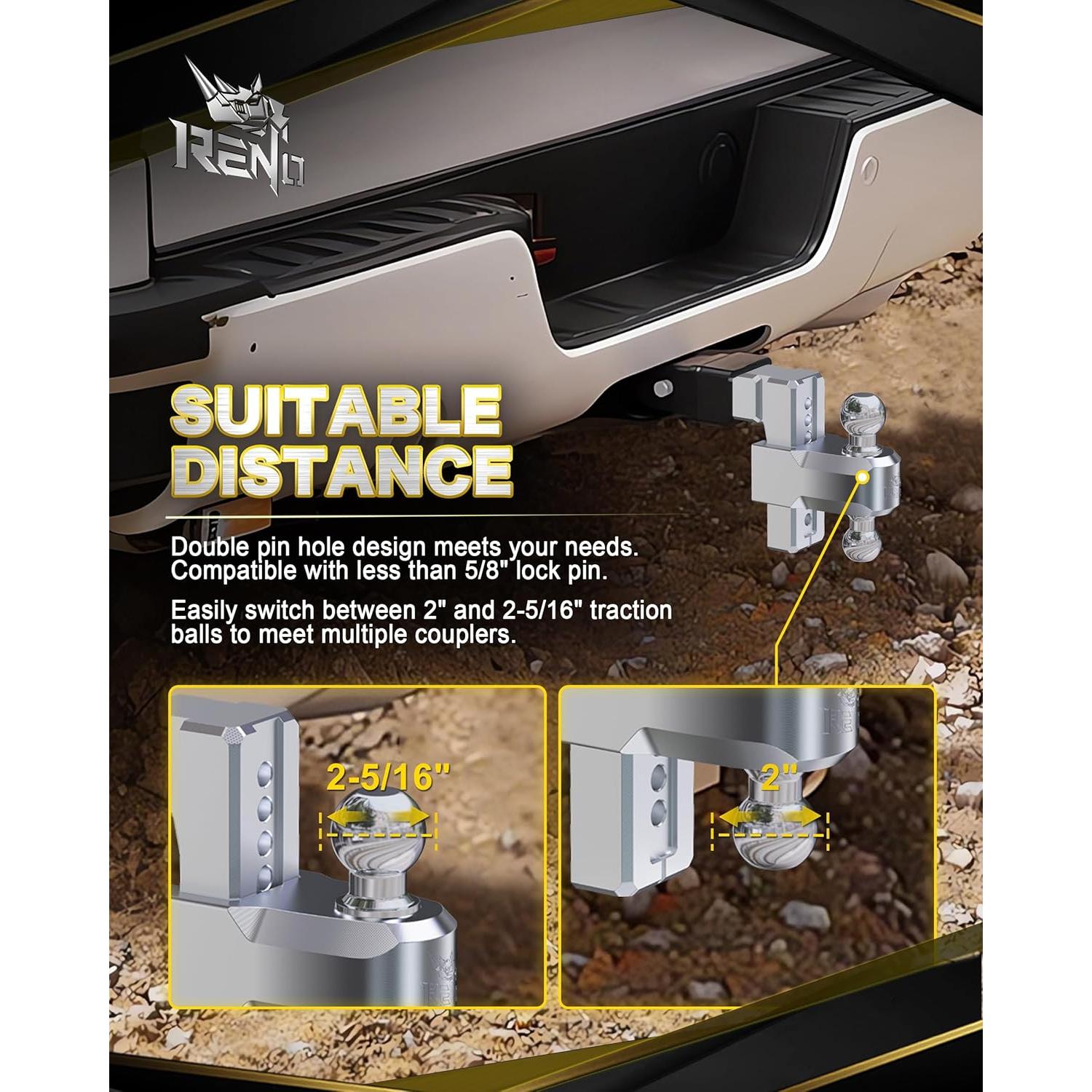 Enganche de Remolque Ajustable Reno 21000 lbs Aluminio 3"