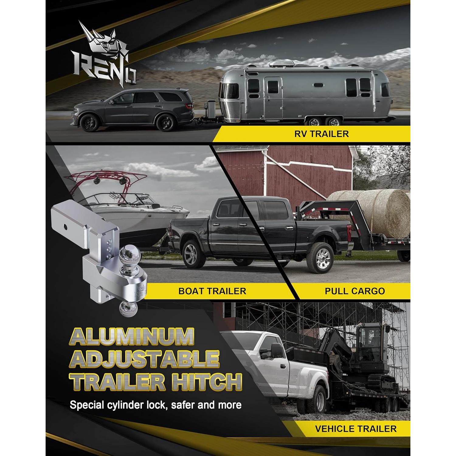 Enganche de Remolque Ajustable Reno 21000 lbs Aluminio 3"