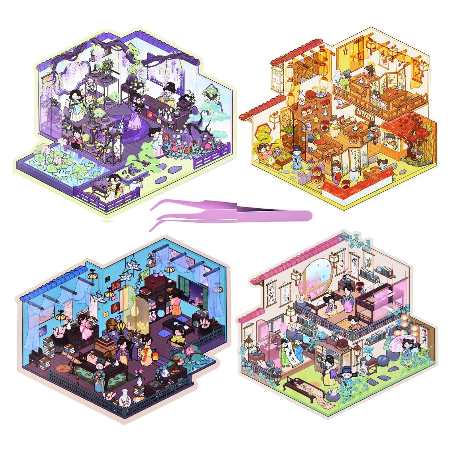 4 Sets de Pegatinas 3D Antiguas HOMICO para Mini Escenas