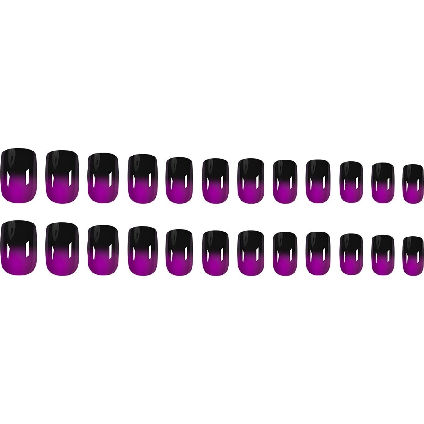 24 Uñas Postizas Cortas Dulyork Negras Moradas Degradado