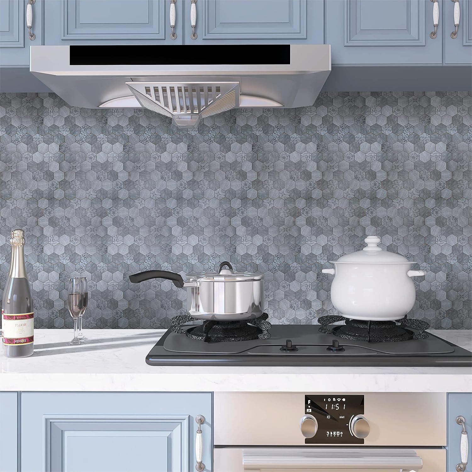 Azulejo Hexagonal Autoadhesivo Kieacia 10 Hojas PVC Floral Gris