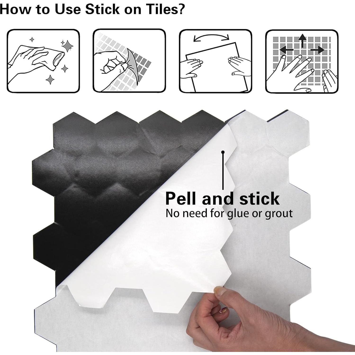 Azulejo Hexagonal Autoadhesivo Kieacia 10 Hojas PVC Floral Gris