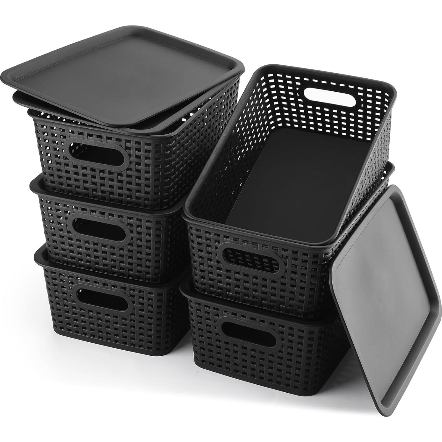 Cestas de Almacenamiento AREYZIN 6 Unidades con Tapa 5L Negro