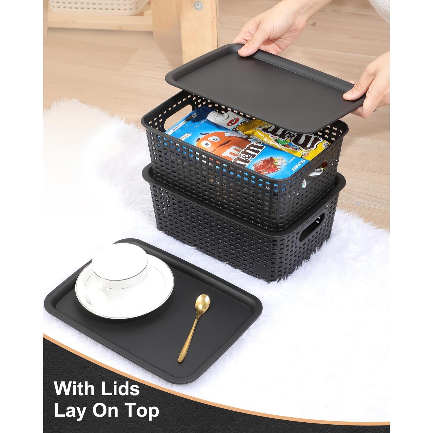 Cestas de Almacenamiento AREYZIN 6 Unidades con Tapa 5L Negro