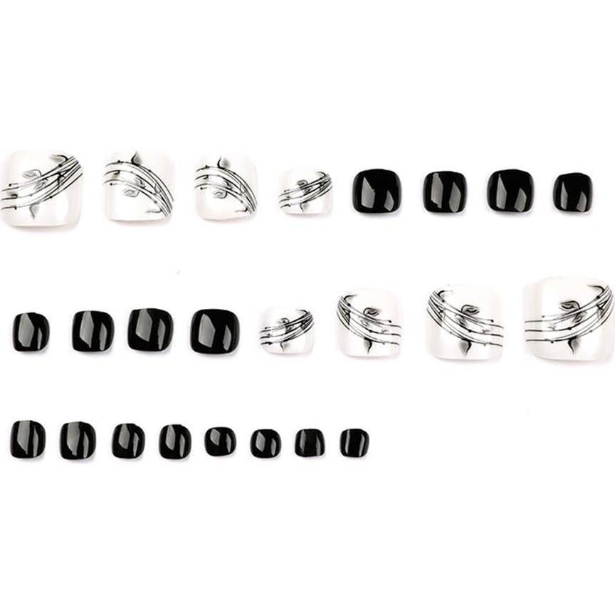 Uñas Postizas Cortas BAOYAALIN Negras y Blancas 24 Pcs