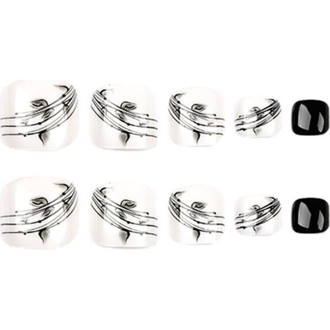 Uñas Postizas Cortas BAOYAALIN Negras y Blancas 24 Pcs