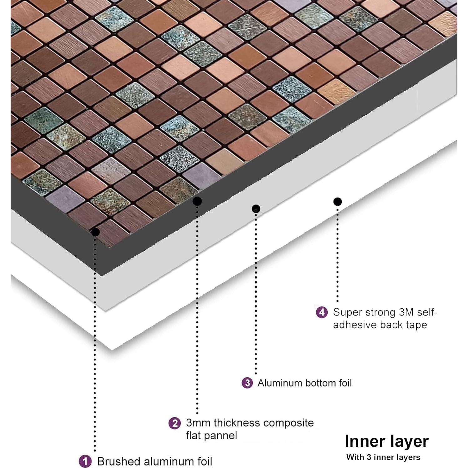 Azulejo Autoadhesivo YMMXGE 3D Verde y Cobre 30.48cm x 30.48cm