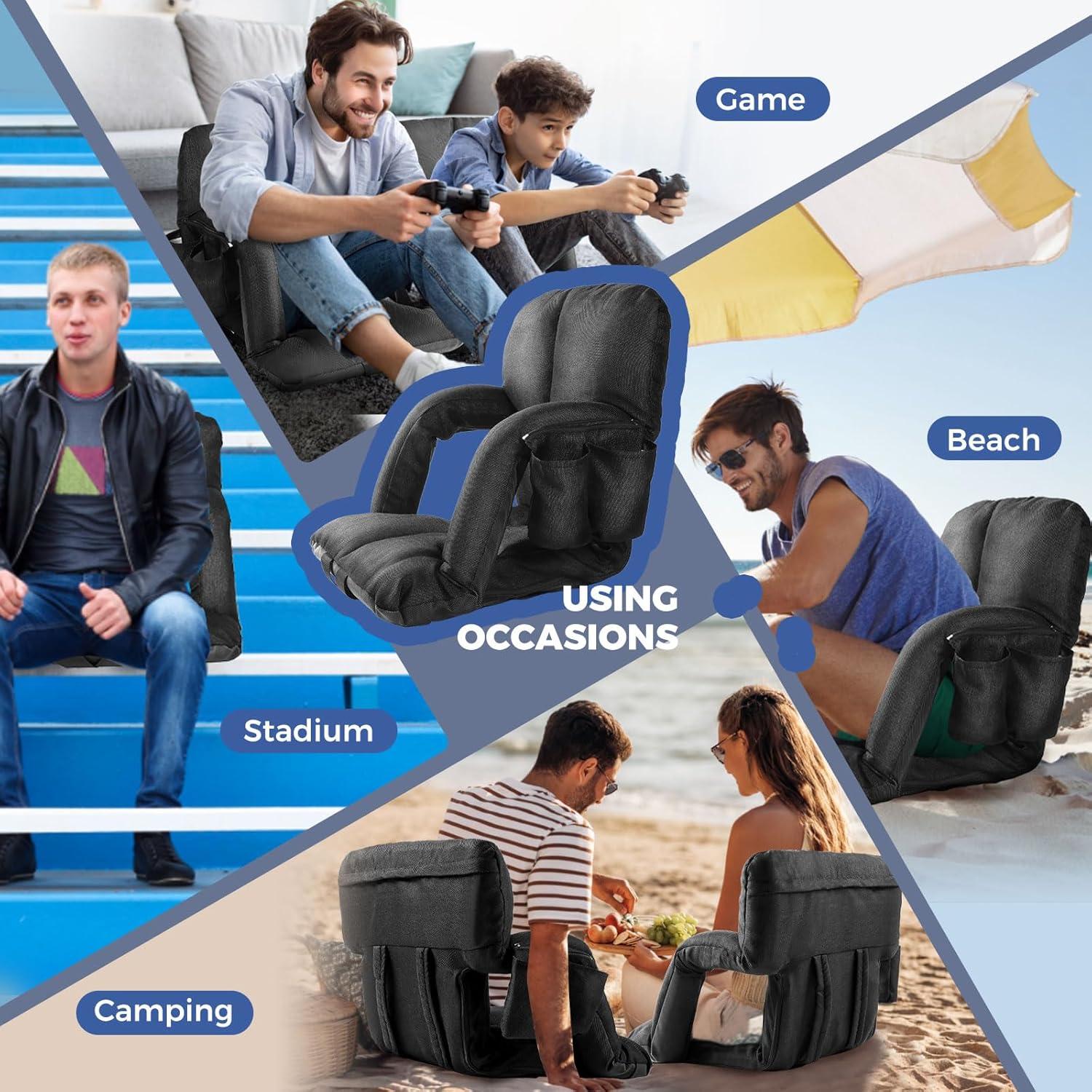 Asientos de Estadio AlexHome con Respaldo y Cojín Negro 2P