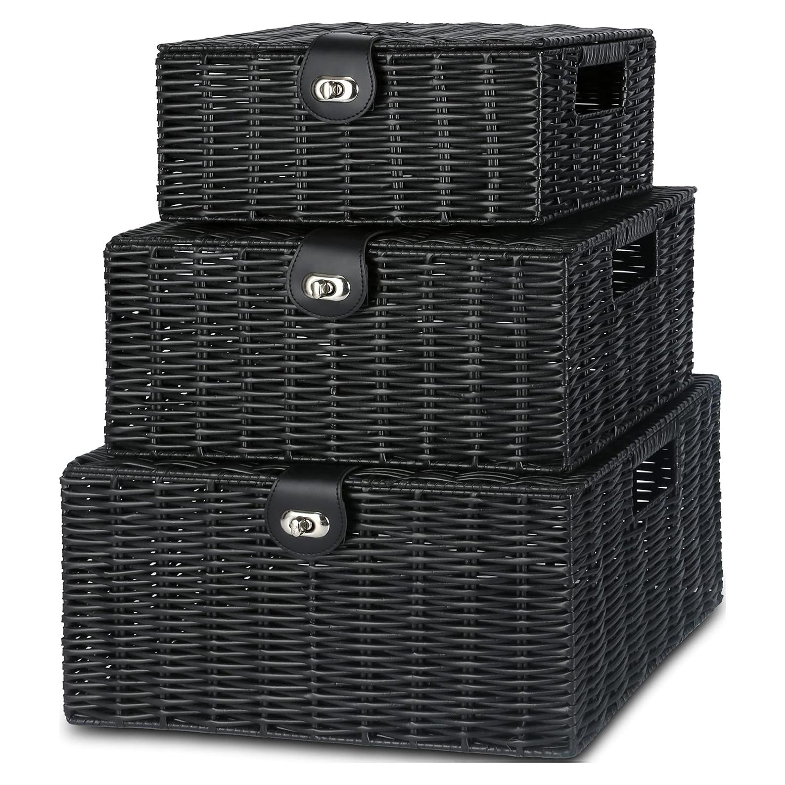 Cestas de Almacenamiento Honygebia - Juego de 3 Mimbre Negro