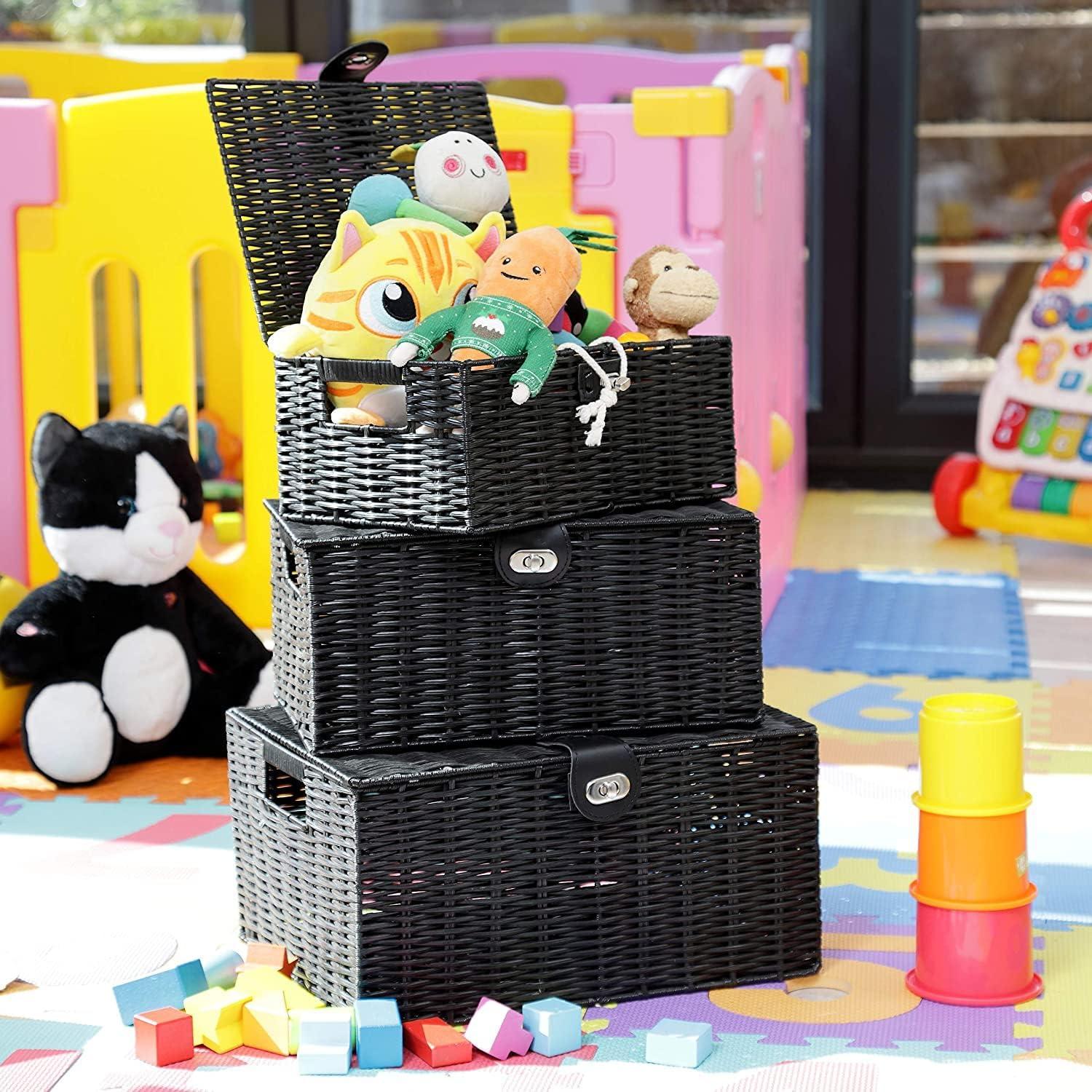 Cestas de Almacenamiento Honygebia - Juego de 3 Mimbre Negro