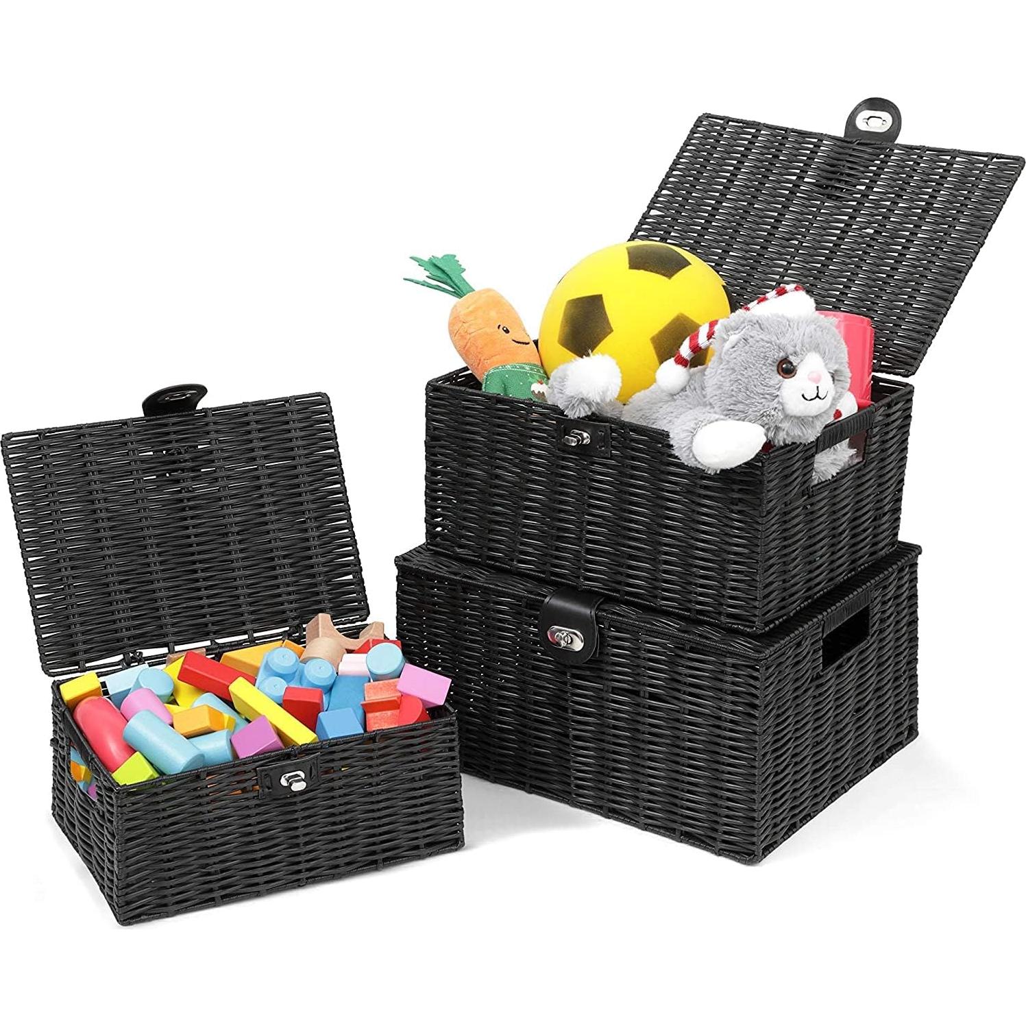 Cestas de Almacenamiento Honygebia - Juego de 3 Mimbre Negro