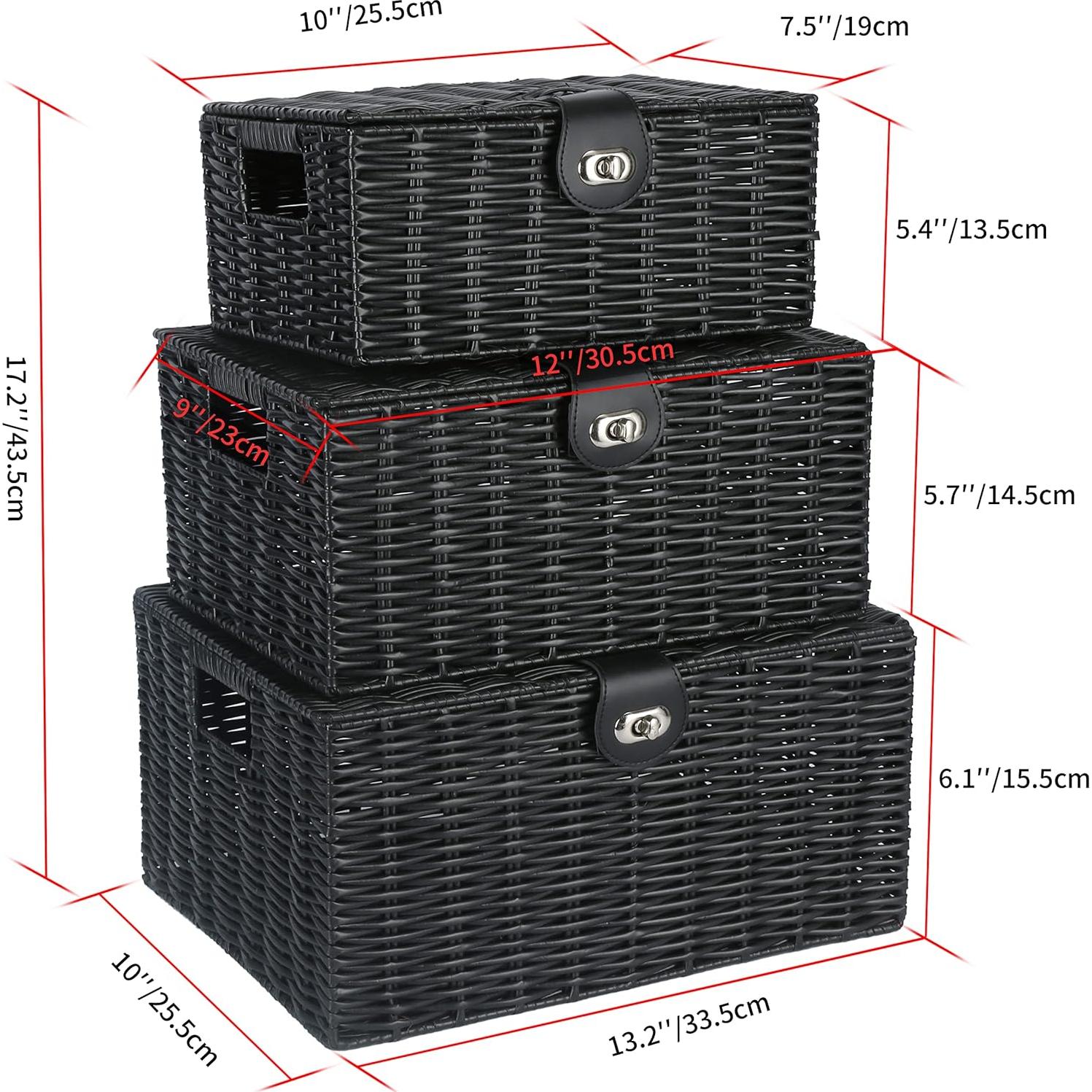 Cestas de Almacenamiento Honygebia - Juego de 3 Mimbre Negro