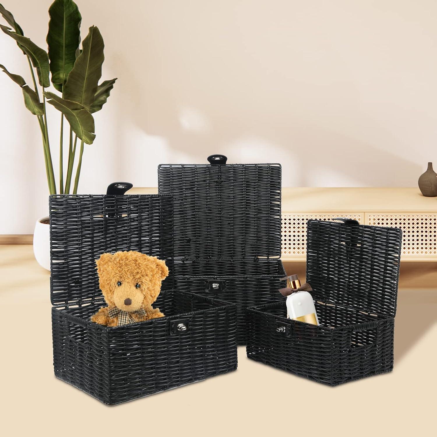 Cestas de Almacenamiento Honygebia - Juego de 3 Mimbre Negro