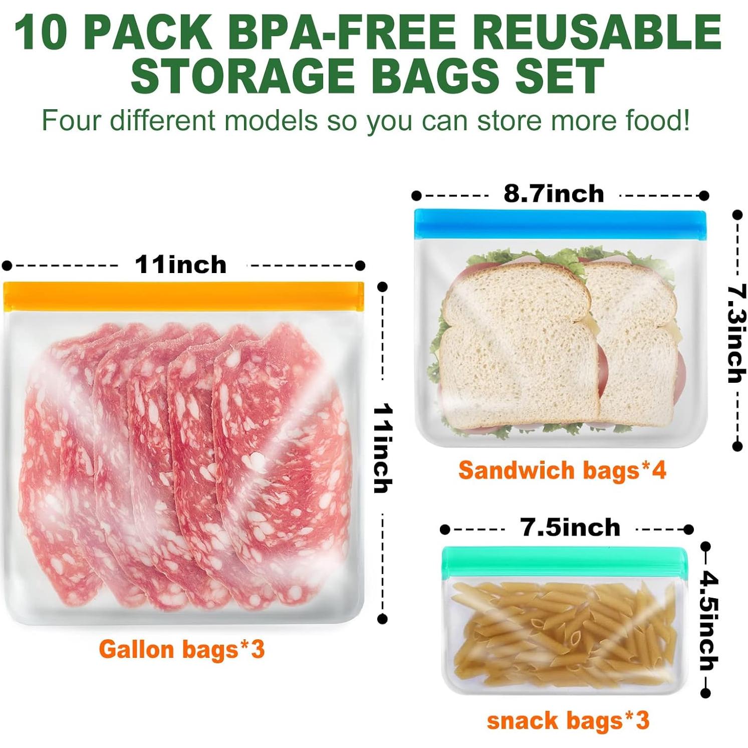 Bolsas de Silicona Reutilizables AURUZA - 10 Piezas Galón y Snack