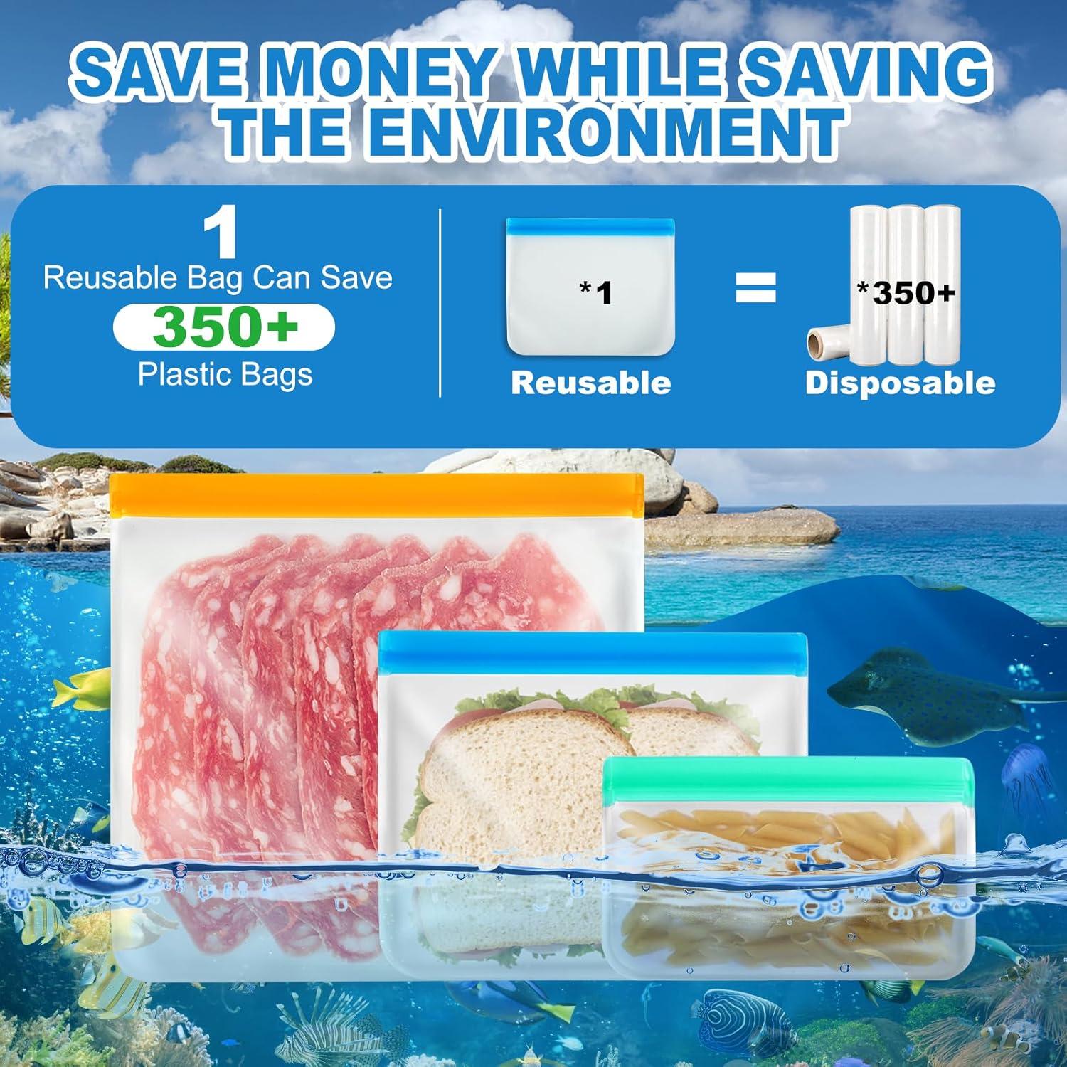 Bolsas de Silicona Reutilizables AURUZA - 10 Piezas Galón y Snack