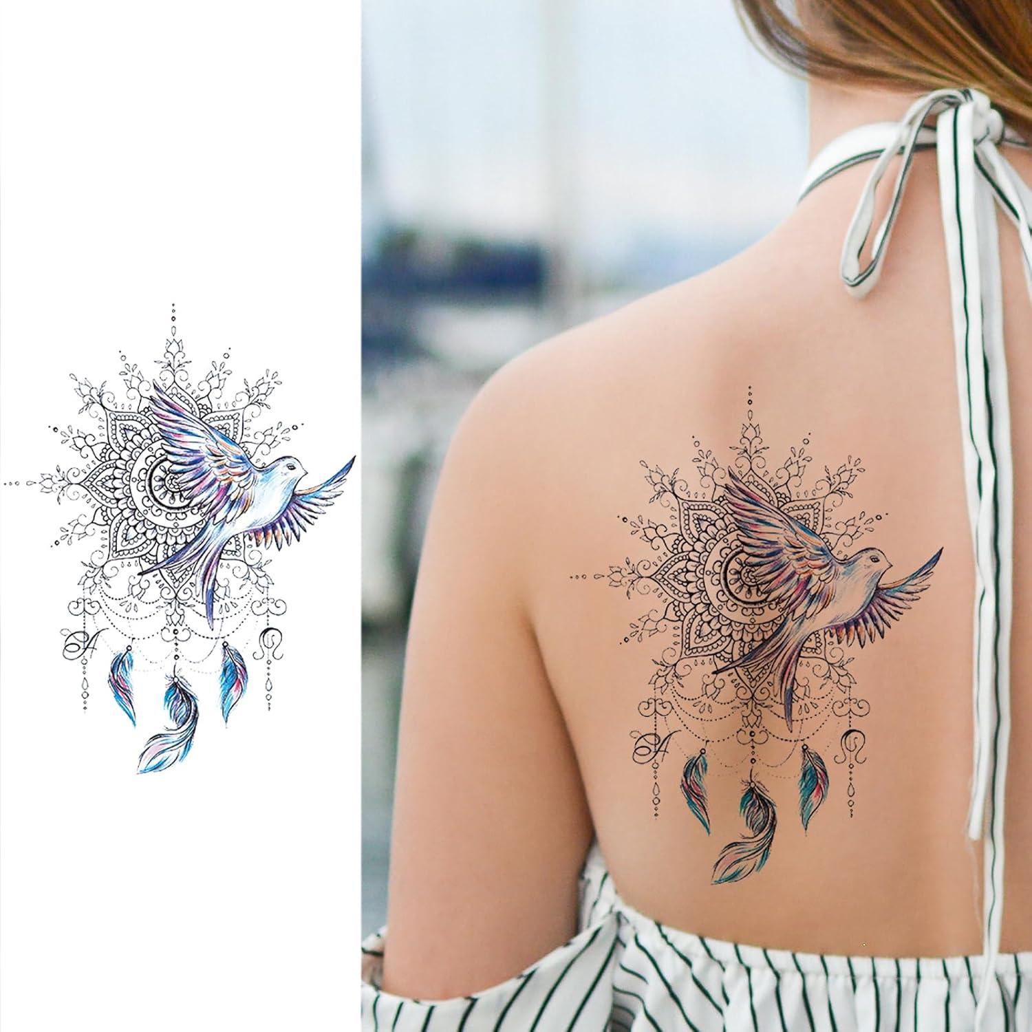 Tatuaje Temporal Briyhose Flor de Pájaro 8 Hojas 21x14.8cm