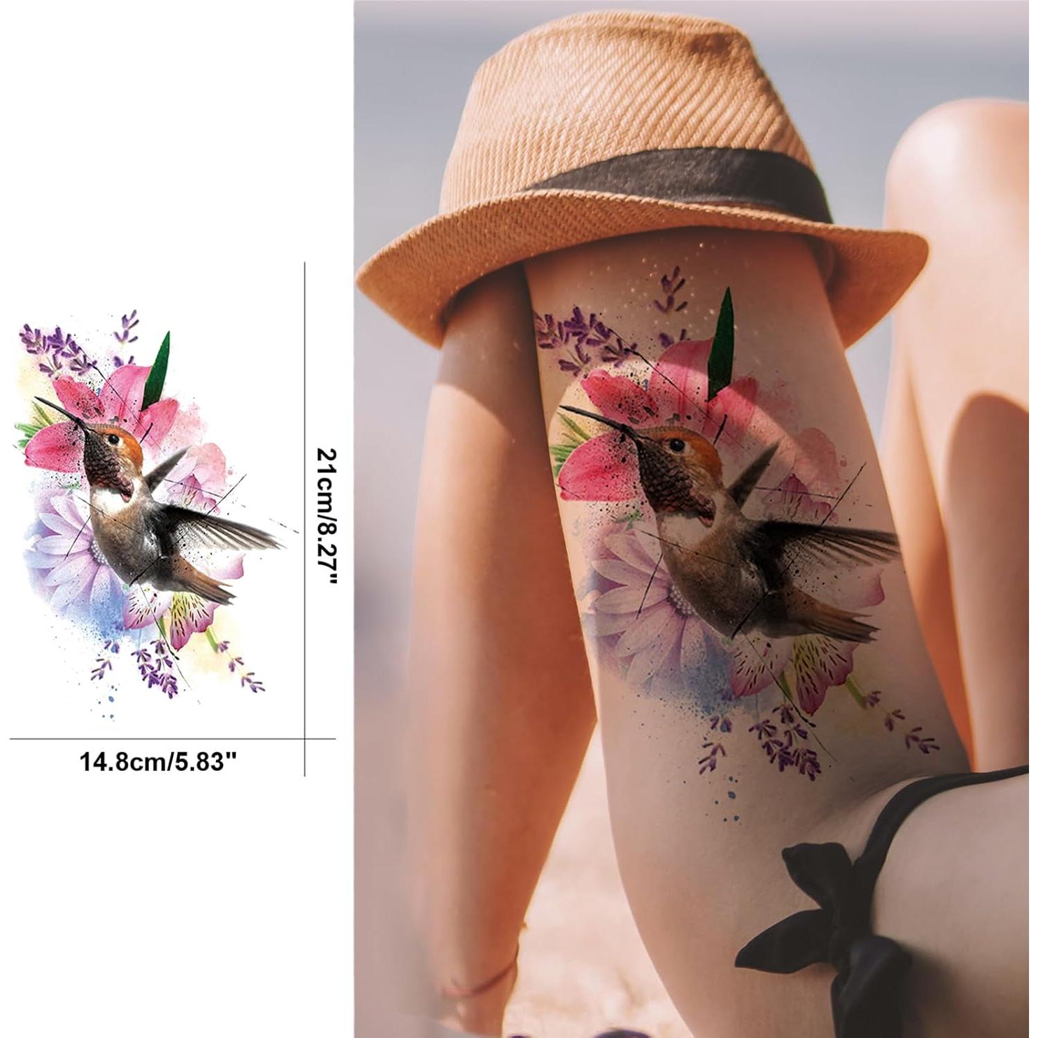 Tatuaje Temporal Briyhose Flor de Pájaro 8 Hojas 21x14.8cm