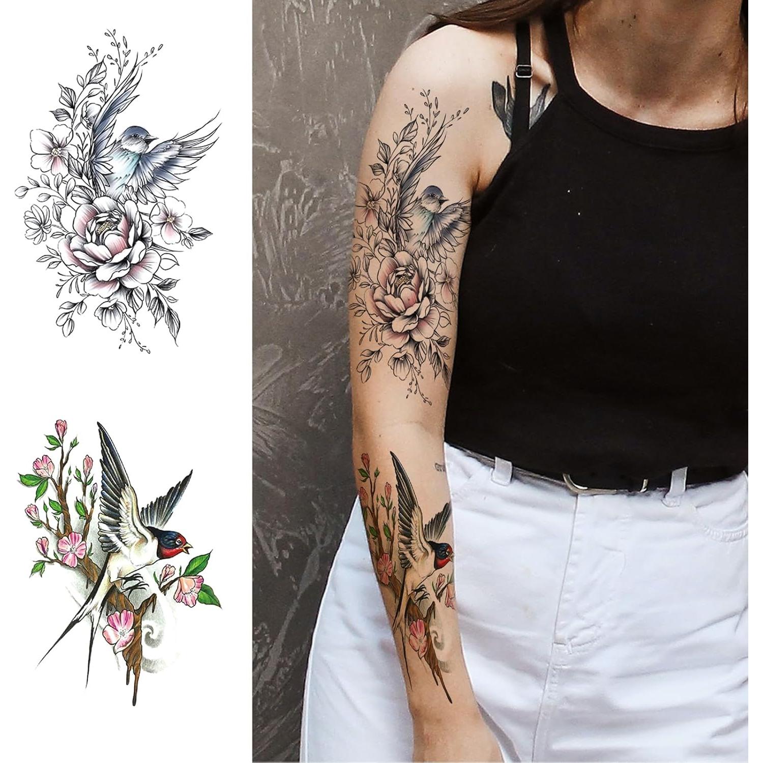 Tatuaje Temporal Briyhose Flor de Pájaro 8 Hojas 21x14.8cm