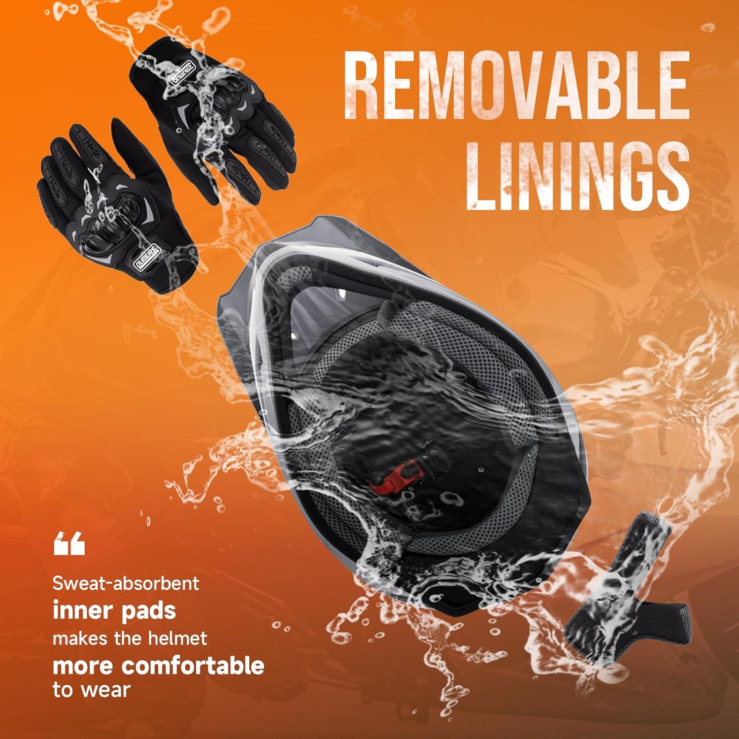 Casco de ATV OUMURS D001TY07311MB con Gafas y Guantes