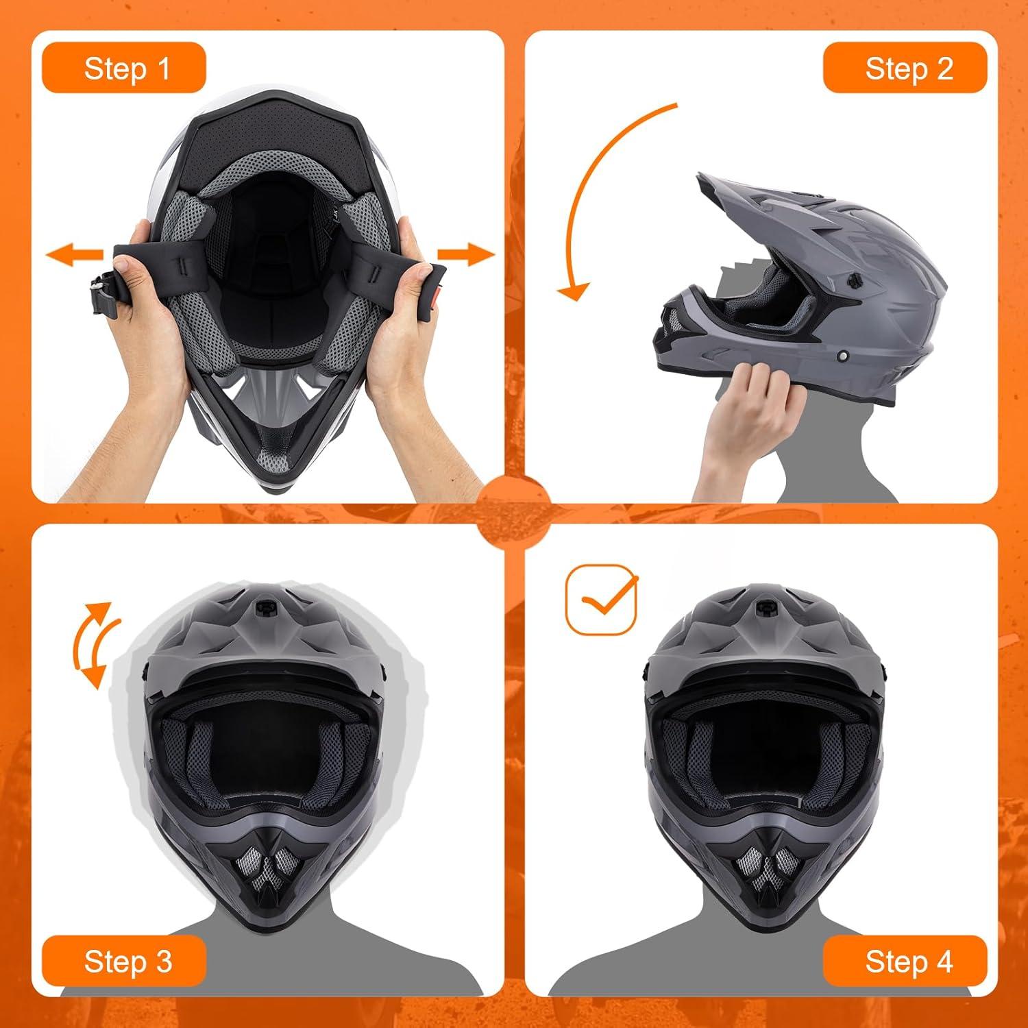Casco de ATV OUMURS D001TY07311MB con Gafas y Guantes