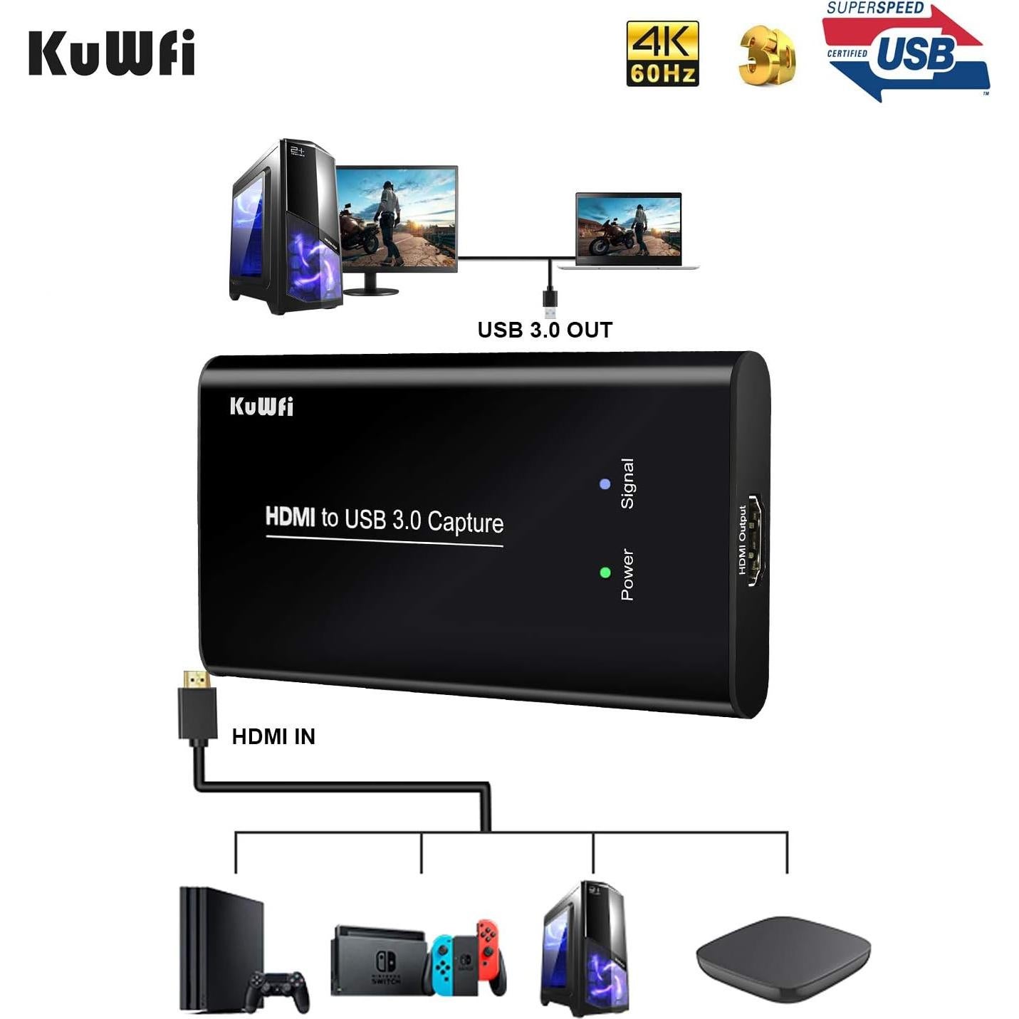 Tarjeta de Captura KuWFi HDMI03 USB 3.0 1080P para Juegos