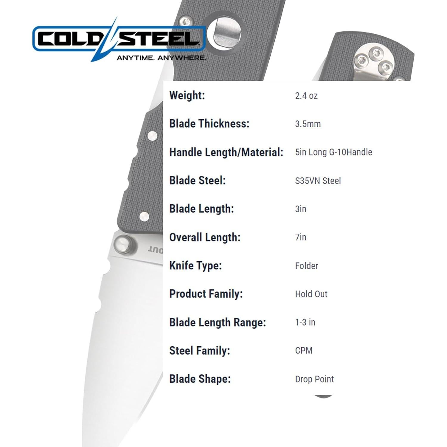 Cuchillo Plegable Cold Steel Hold Out S35VN 7" Mango G-10