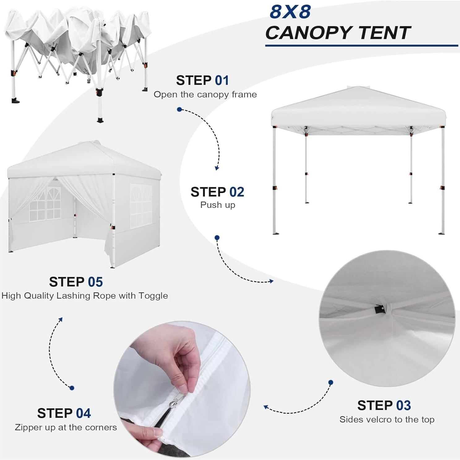 Carpa Plegable TINKLE WELL 2.44x2.44m Blanca para 6-8 Personas