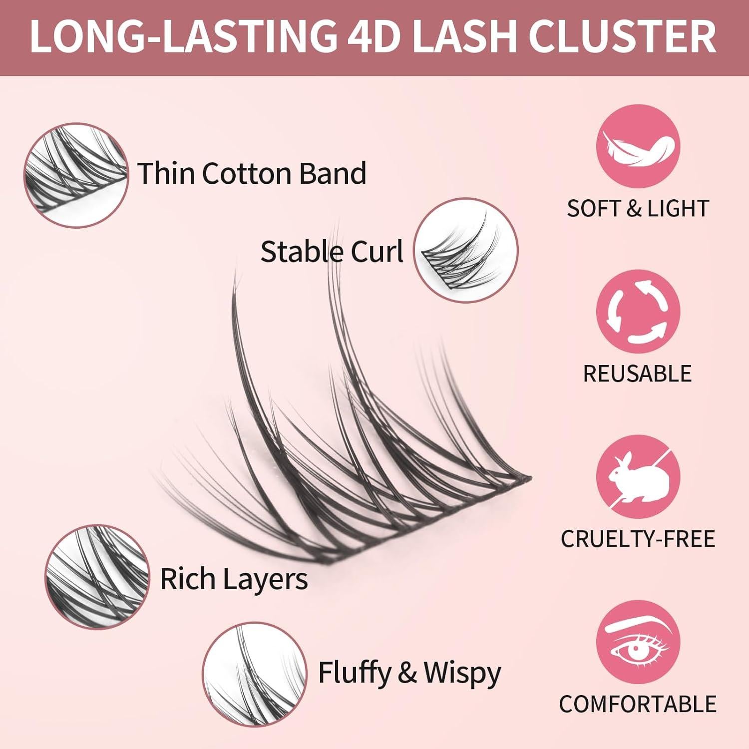 Extensiones de Pestañas en Racimo DIY 90 Piezas 10-16mm D Curl