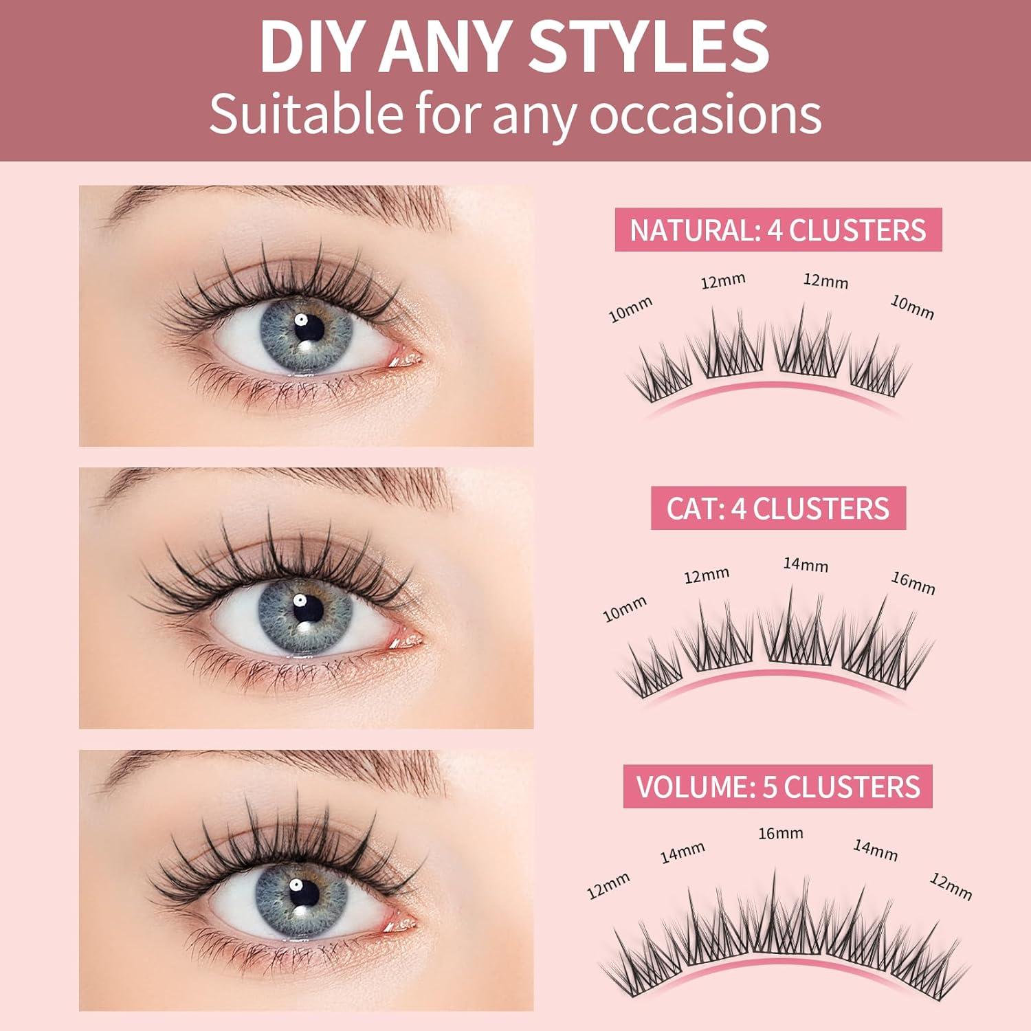 Extensiones de Pestañas en Racimo DIY 90 Piezas 10-16mm D Curl