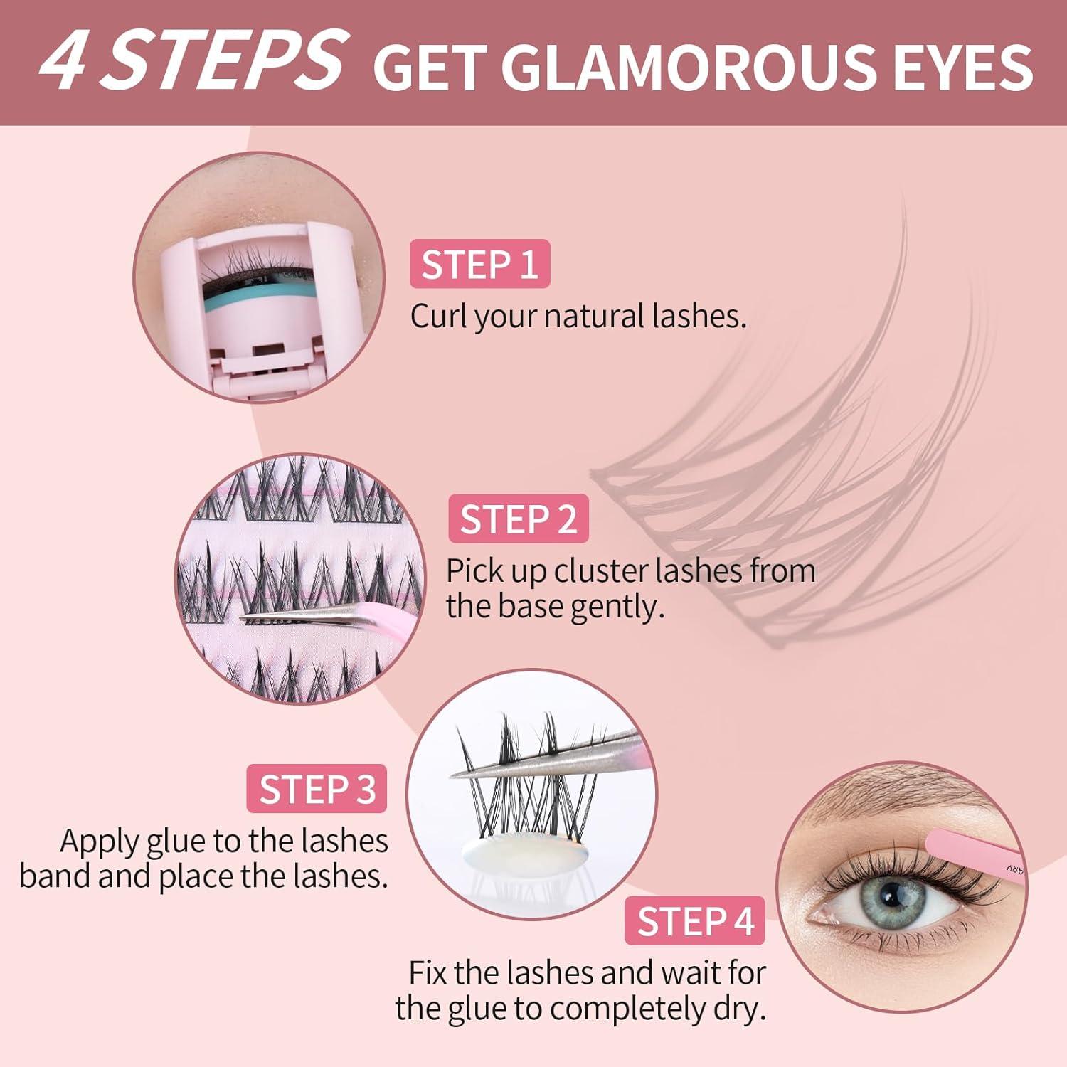 Extensiones de Pestañas en Racimo DIY 90 Piezas 10-16mm D Curl