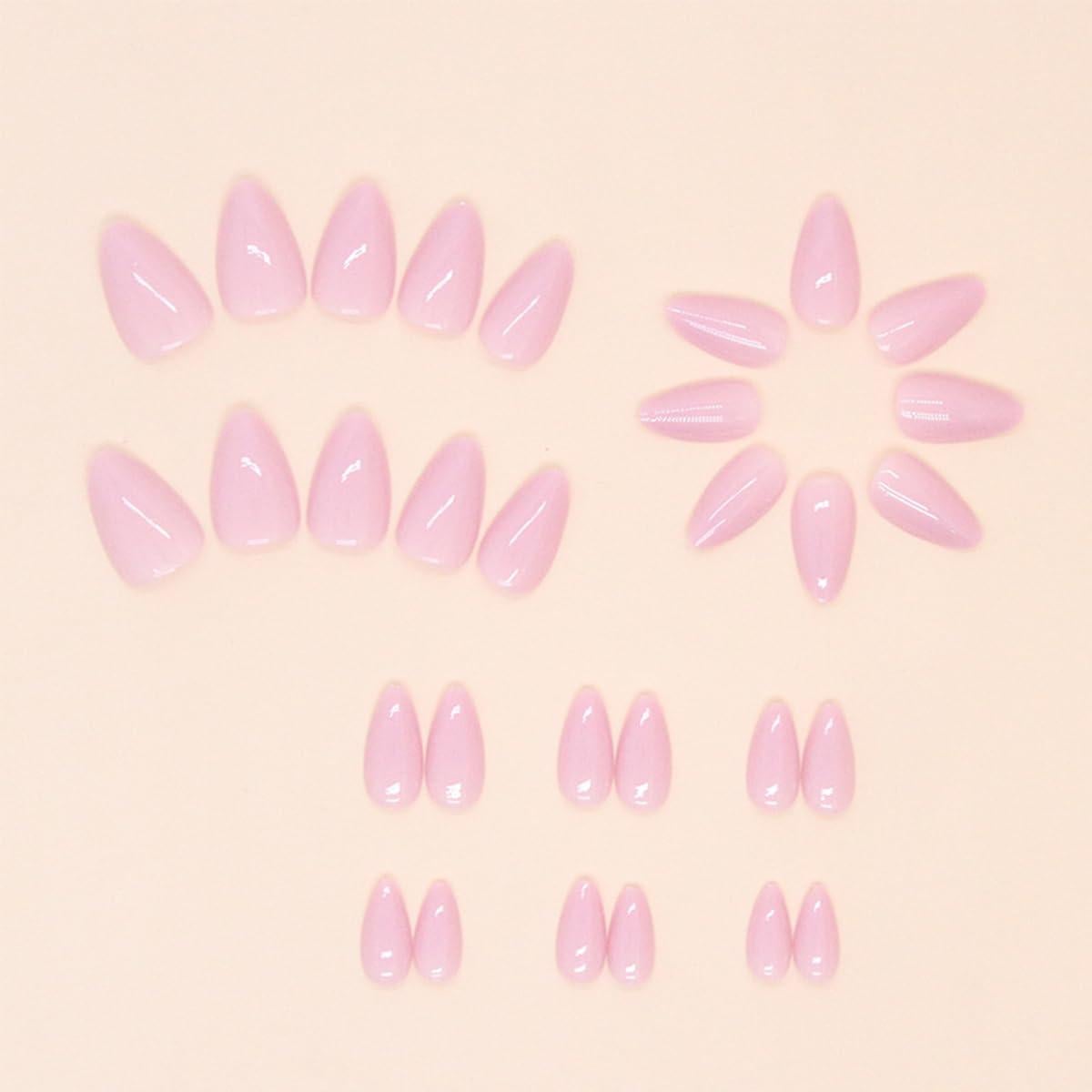 Uñas Postizas Almendra Rosa Púrpura 24 Pcs Acrílicas