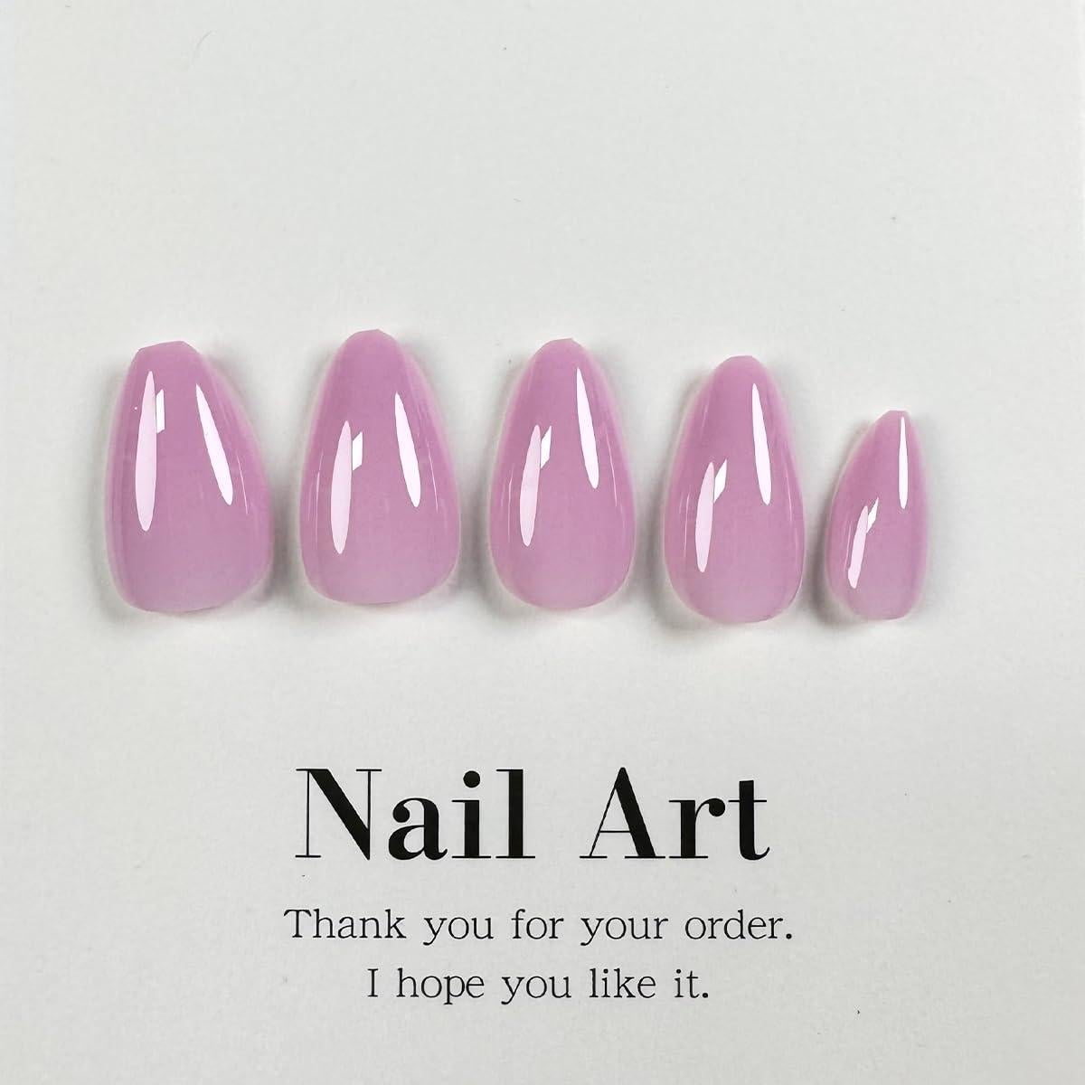 Uñas Postizas Almendra Rosa Púrpura 24 Pcs Acrílicas