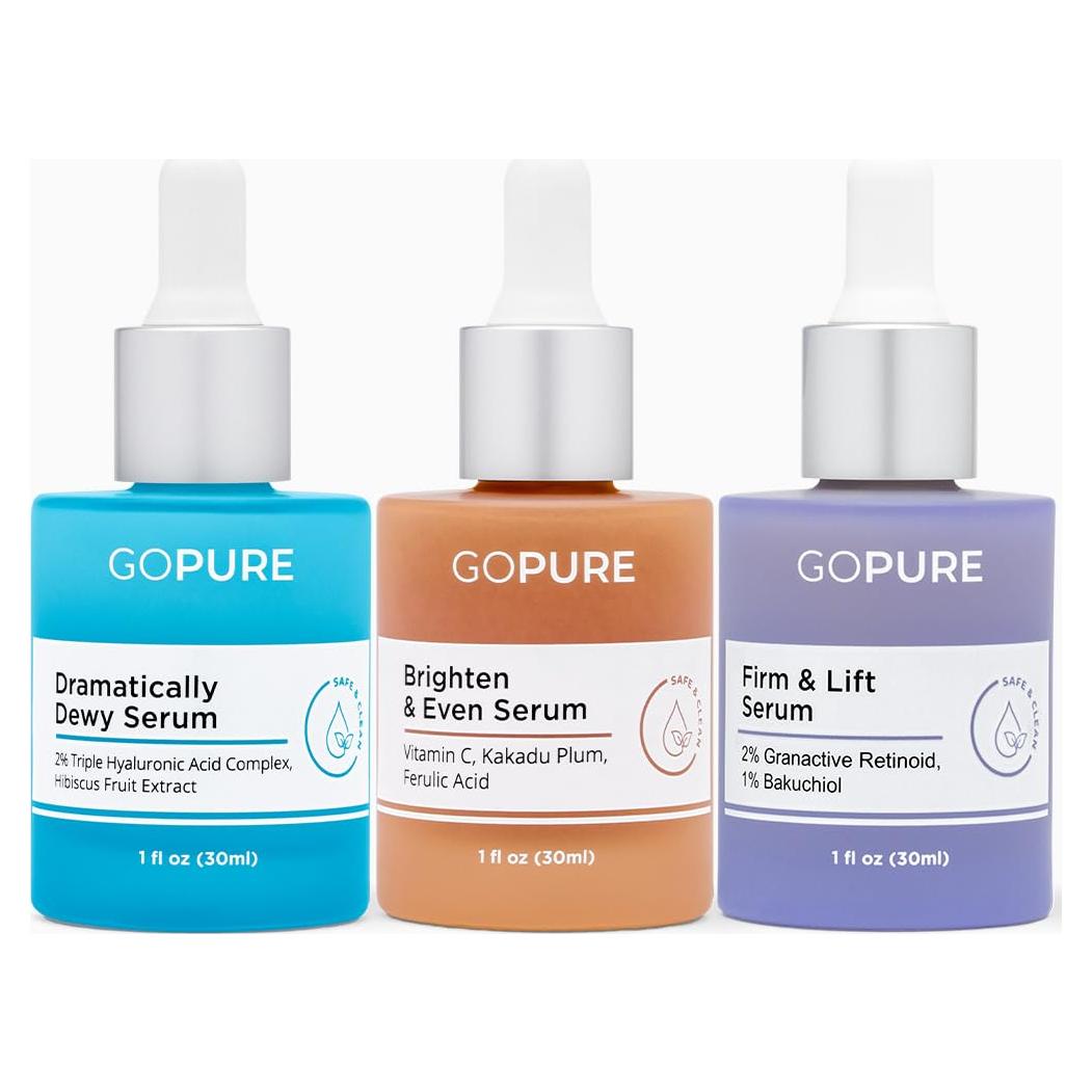 Conjunto de Sueros goPure - Vitamina C, Ácido Hialurónico y Retinol
