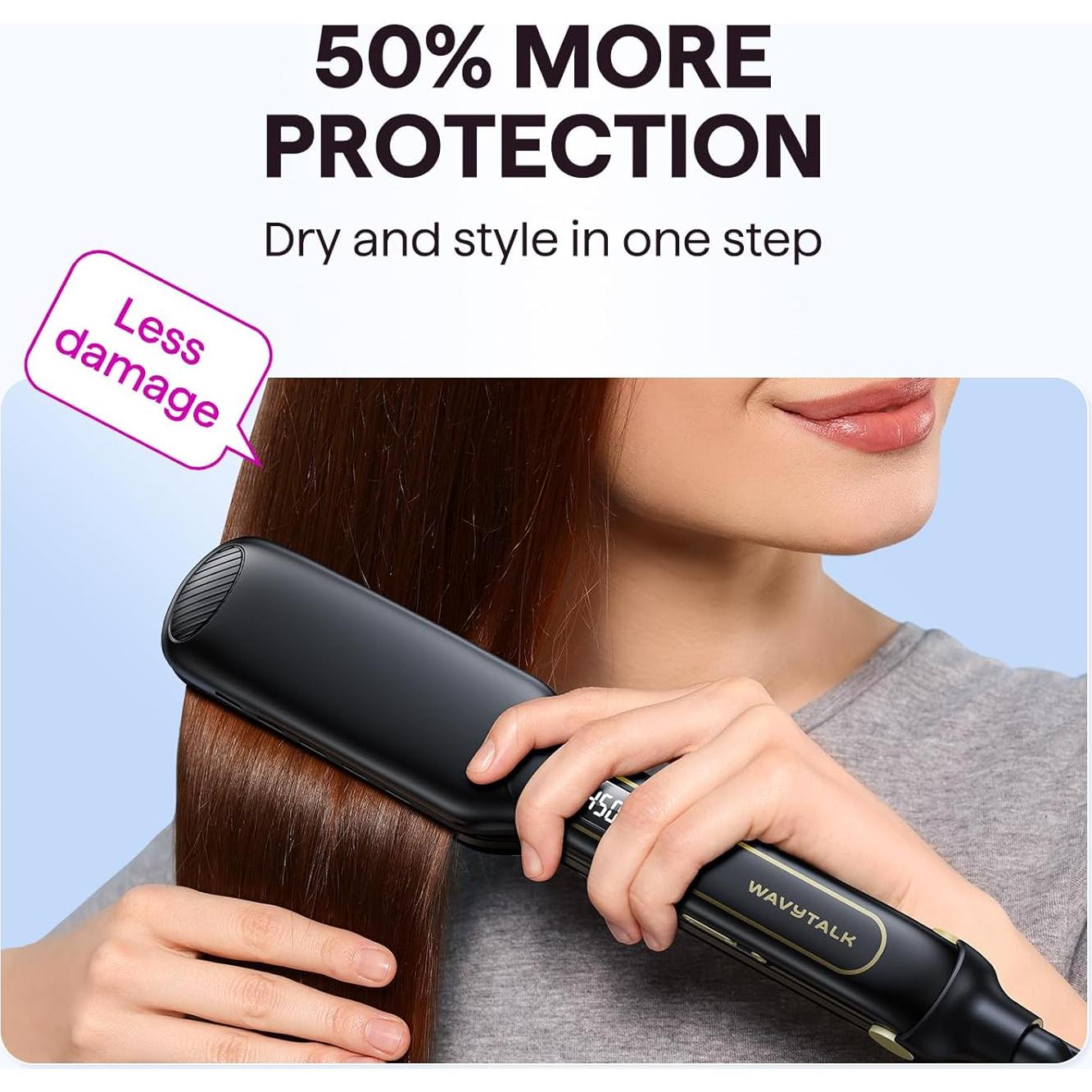 Plancha de Pelo Húmedo a Liso Wavytalk 4.45 cm Negra